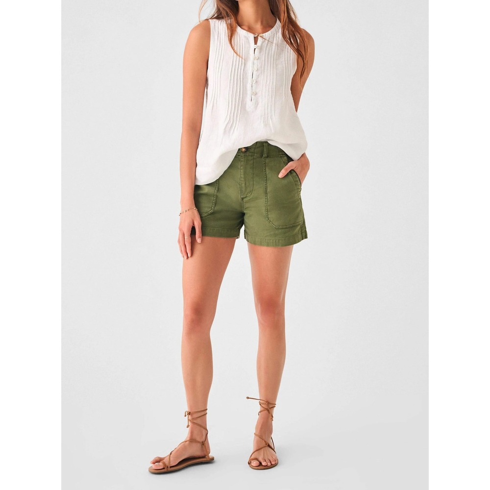 Faherty Women Olive Green Utility Shorts Cinch Back Patch Pocket NWT